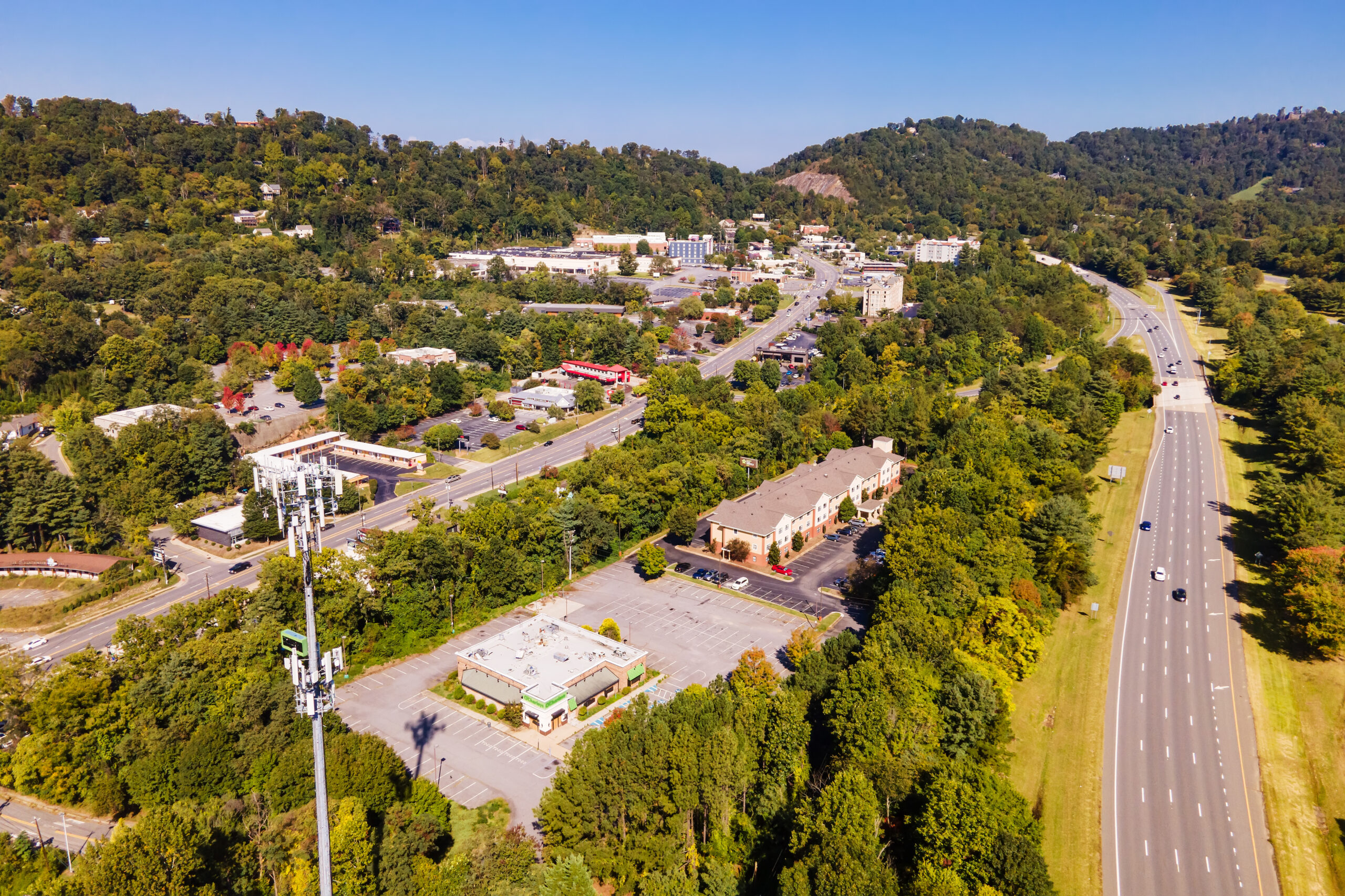 Urban and natural landscape in Tennessee from above